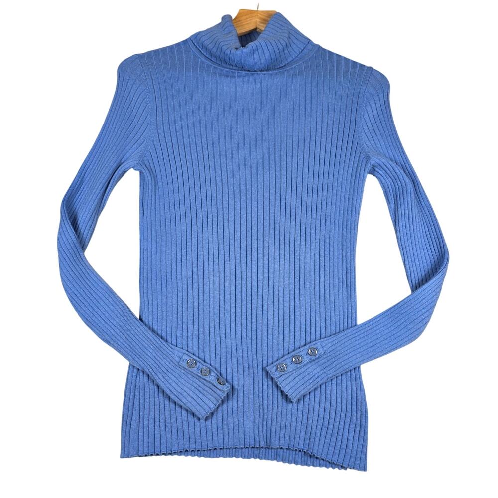 J. McLaughlin Blue Ribbed Turtleneck Sweater Top